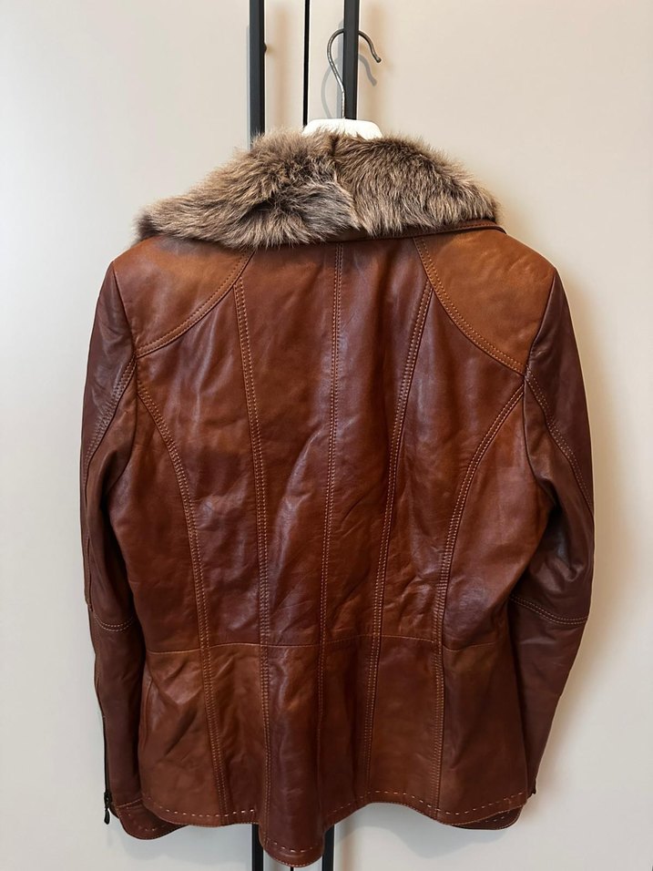 Kahverengi Kürklü Deri Biker Ceket - Görsel 4