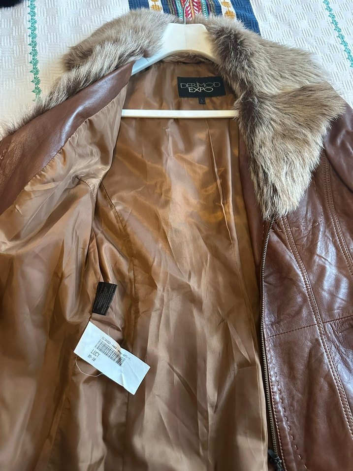 Kahverengi Kürklü Deri Biker Ceket - Görsel 3