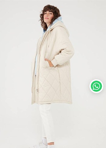 Mavi mavı marka Bej Kapüşonlu Midi Kadın mont