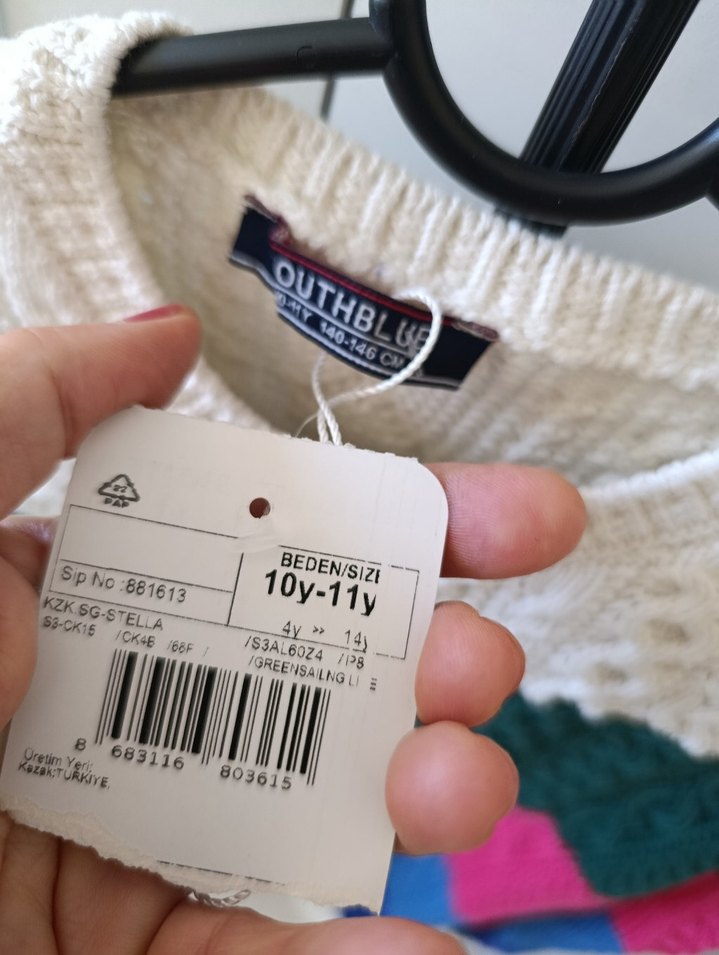 Renkli Örgü kız çocuğu Kazak, Salaş, Uzun Kollu - Görsel 5