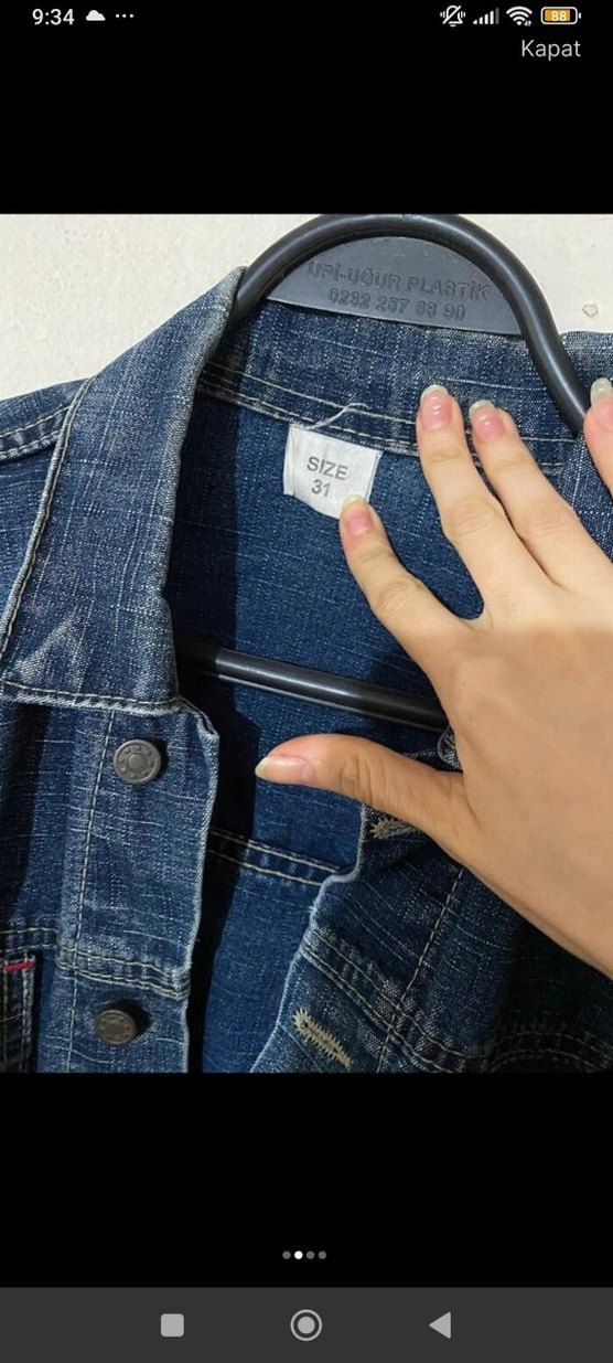 Düğmeli Koyu Mavi Kadın Kot Ceket - Görsel 3