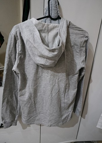 Gri Kapüşonlu Fermuarlı çocuk Ceket - Görsel 4