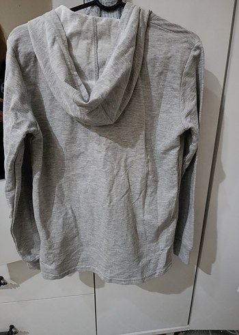 Gri Kapüşonlu Fermuarlı çocuk Ceket - Görsel 3