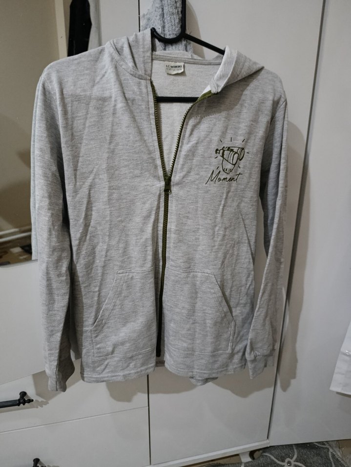 Gri Kapüşonlu Fermuarlı çocuk Ceket - Görsel 2