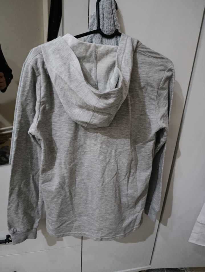 Gri Kapüşonlu Fermuarlı çocuk Ceket - Görsel 4