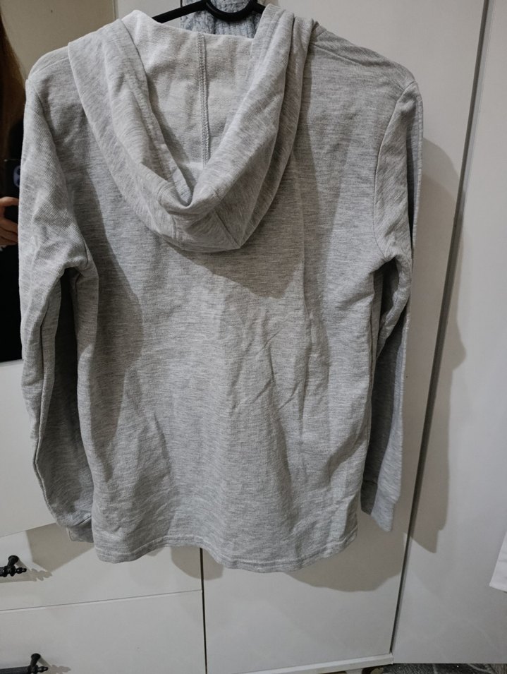 Gri Kapüşonlu Fermuarlı çocuk Ceket - Görsel 3