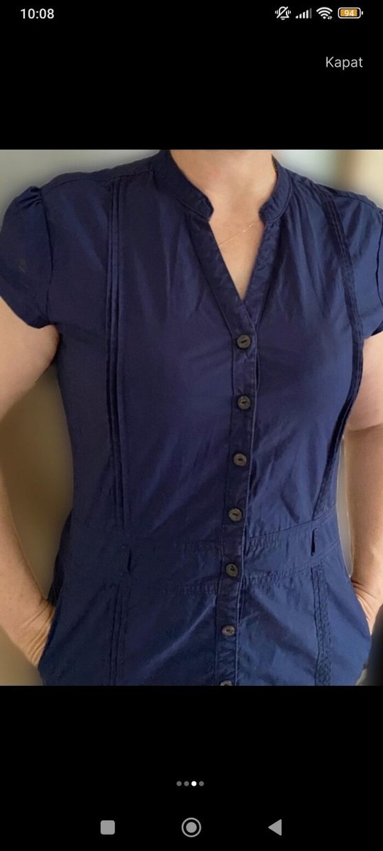 Lacivert Düğmeli Kısa Kollu Kot Elbise - Görsel 2