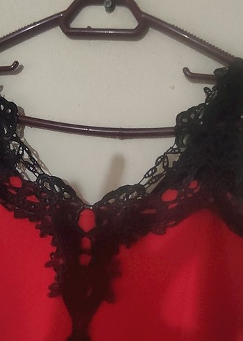 Kırmızı Dantelli V Yaka Uzun  balık Elbise - Görsel 3