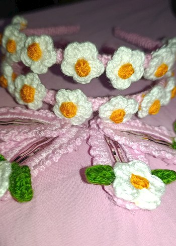 Dantelli Nakışlı Pembe Çocuk Taç Toka Seti - Görsel 3