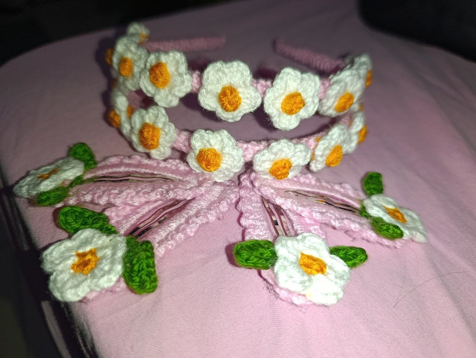 Dantelli Nakışlı Pembe Çocuk Taç Toka Seti - Görsel 3