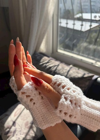 Dantel Detaylı Örgü Beyaz Eldiven - Görsel 2