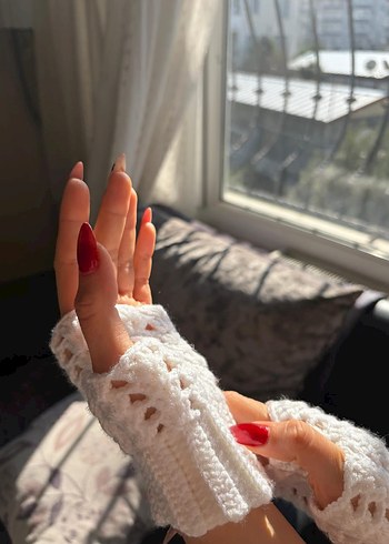 Dantel Detaylı Örgü Beyaz Eldiven - Görsel 3