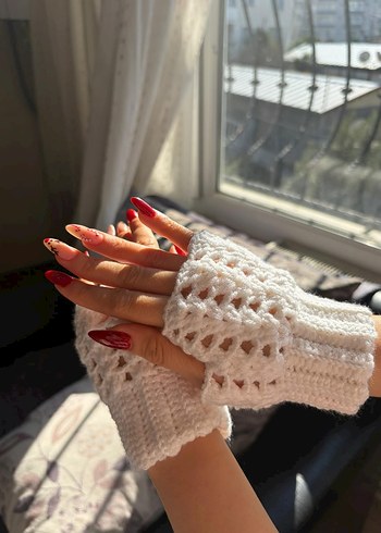 Dantel Detaylı Örgü Beyaz Eldiven - Görsel 4