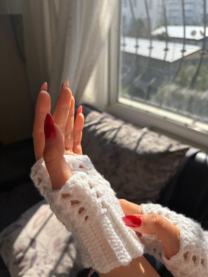 Dantel Detaylı Örgü Beyaz Eldiven - Görsel 3