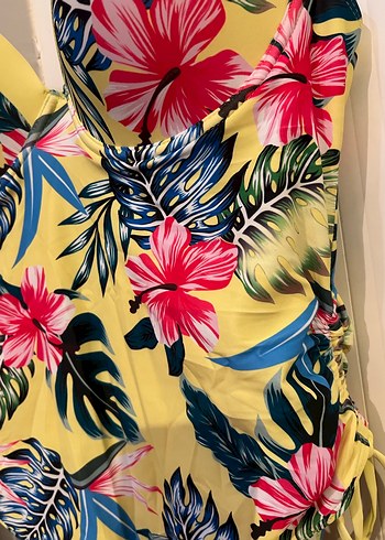 Çiçek Desenli Sarı Drapeli Mayo - Görsel 2