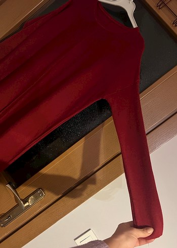 Bordo Uzun Kollu Triko Elbise Tunik - Görsel 3