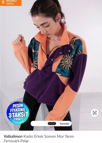 Renkli Desenli Yarım Fermuarlı Polar - Görsel 4