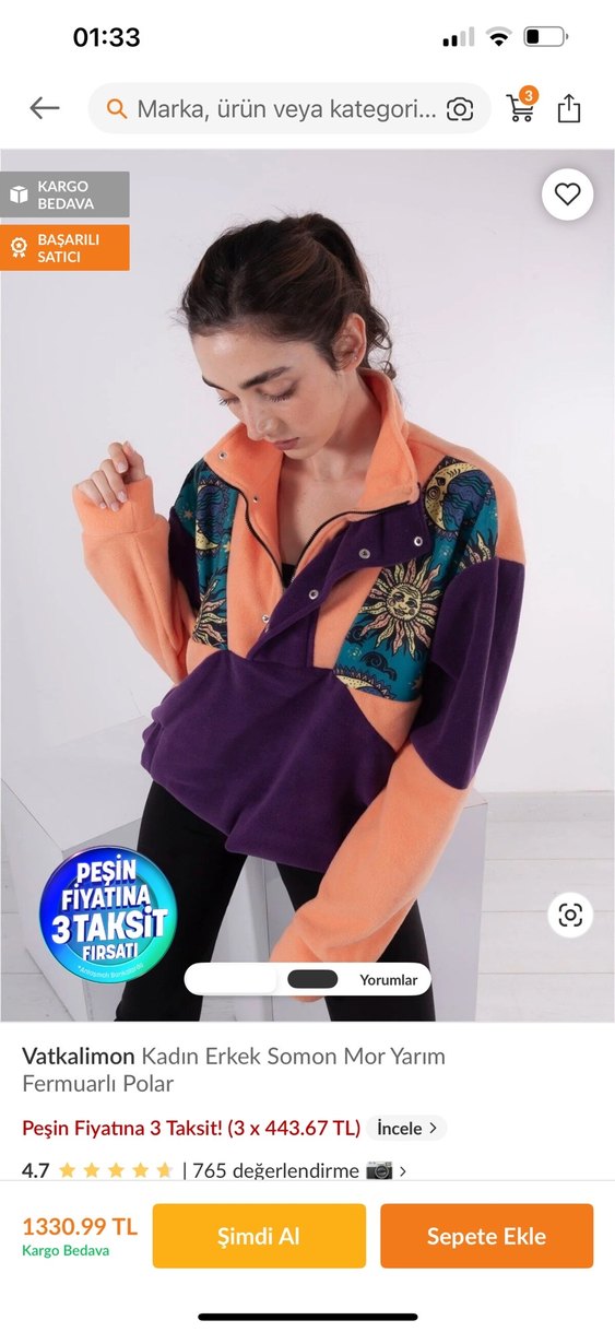 Renkli Desenli Yarım Fermuarlı Polar - Görsel 4