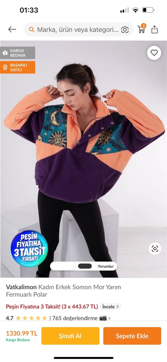 Renkli Desenli Yarım Fermuarlı Polar - Görsel 2