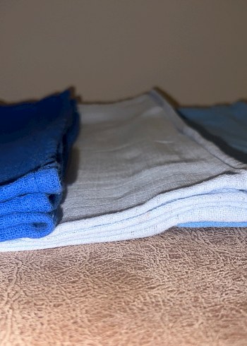 Mavi Pamuklu 3'lü Müslin Örtü Seti - Görsel 3