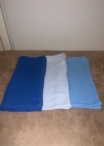 Mavi Pamuklu 3'lü Müslin Örtü Seti - Görsel 2