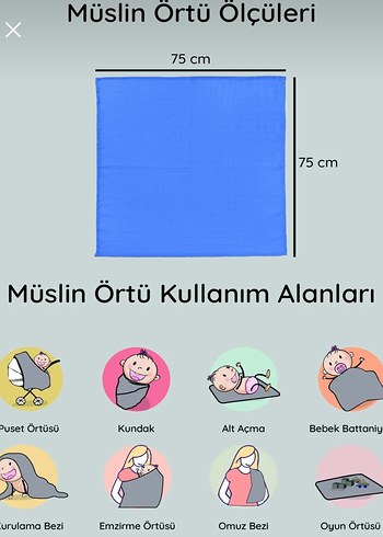 Mavi Pamuklu 3'lü Müslin Örtü Seti - Görsel 5