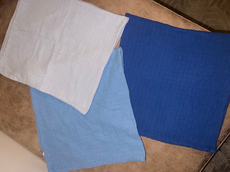 Mavi Pamuklu 3'lü Müslin Örtü Seti - Görsel 4