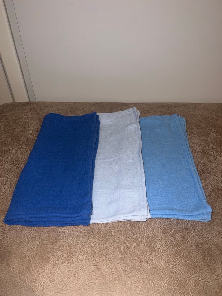 Mavi Pamuklu 3'lü Müslin Örtü Seti - Görsel 2