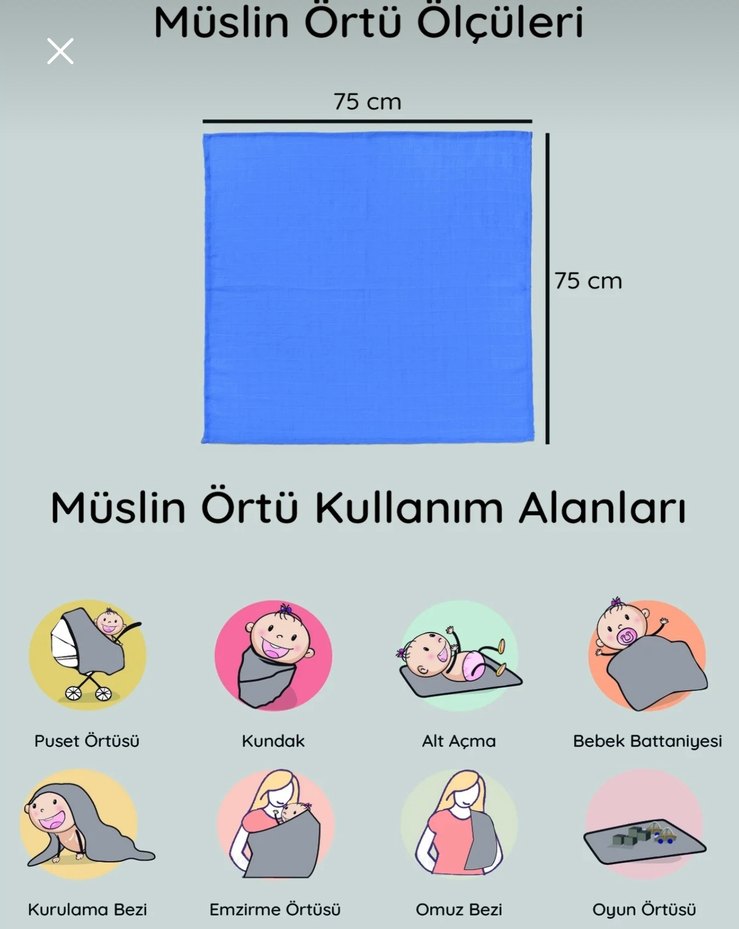 Mavi Pamuklu 3'lü Müslin Örtü Seti - Görsel 5