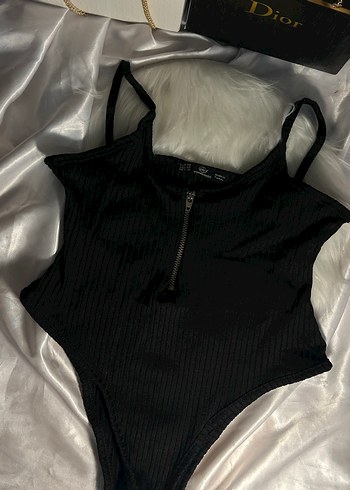 Diğer Siyah V Yaka İnce Askılı Fit Bodysuit