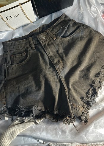 Addax Siyah Salaş Kesim Mini Denim Şort