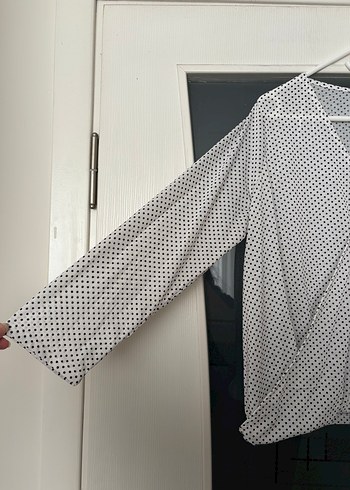 xl Beden gri Renk H&M V Yaka Uzun Kollu Puantiyeli Bluz