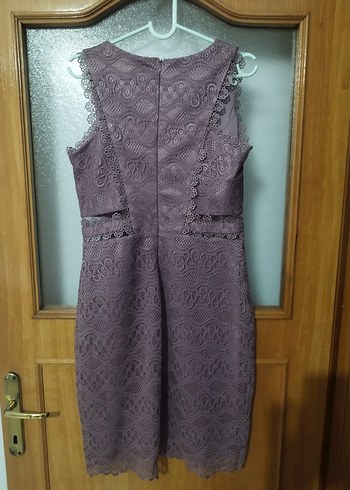 Abiye Dantel Detaylı Mor Midi Elbise