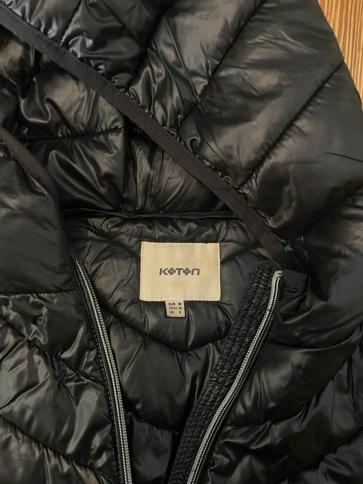 KOTON Kapüşonlu Siyah Kadın Mont/yağmurluk - Görsel 2