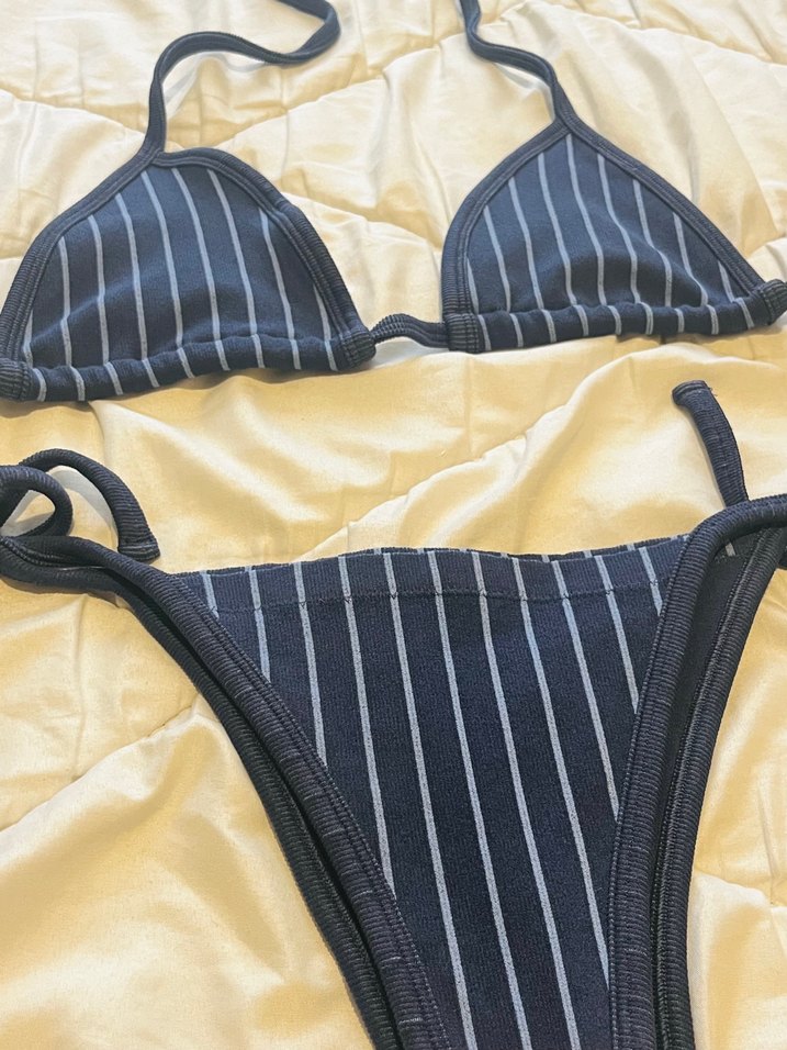 URBAN Lacivert Çizgili İp Askılı Bikini - Görsel 2