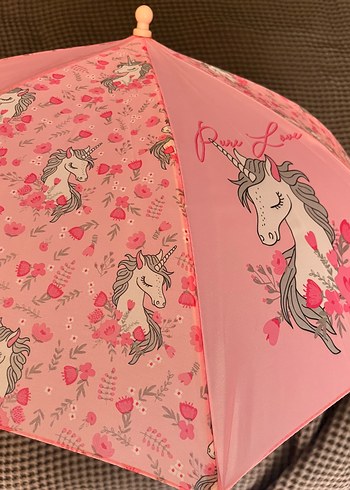 Pembe Unicorn Desenli Fırfırlı Çocuk Şemsiye