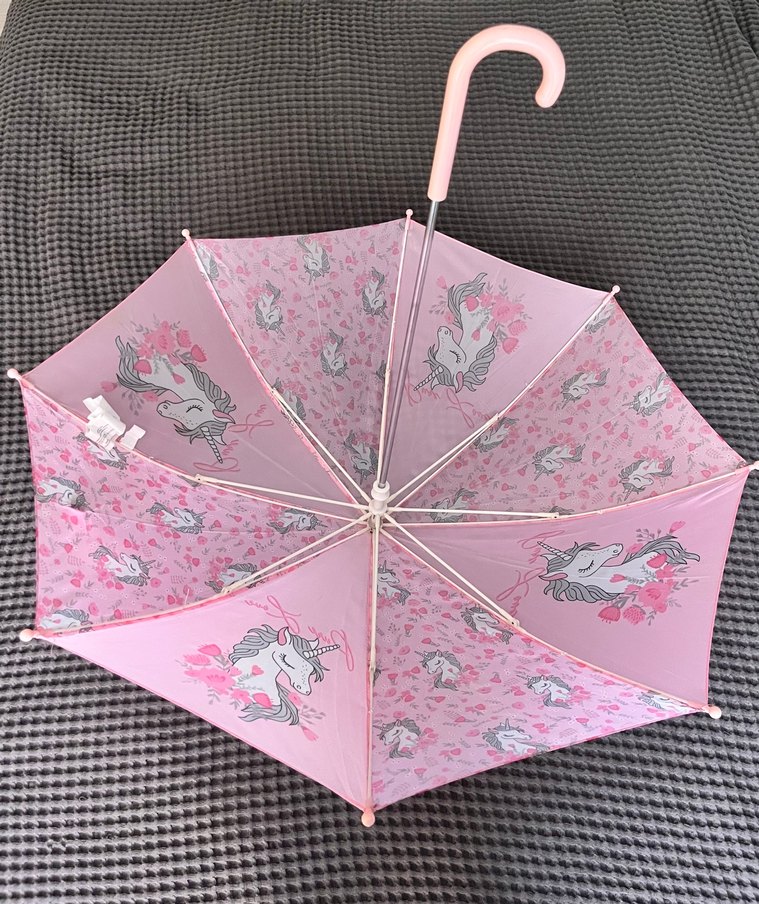 Pembe Unicorn Desenli Fırfırlı Çocuk Şemsiye - Görsel 3
