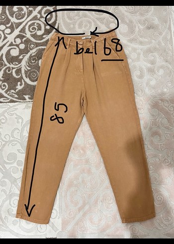 Bej Düğmeli Bol Kesim PamukluKadın Pantolon - Görsel 2