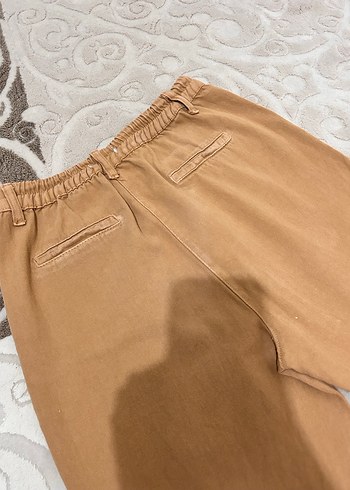 Bej Düğmeli Bol Kesim PamukluKadın Pantolon - Görsel 4