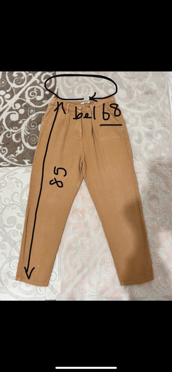 Bej Düğmeli Bol Kesim PamukluKadın Pantolon - Görsel 2