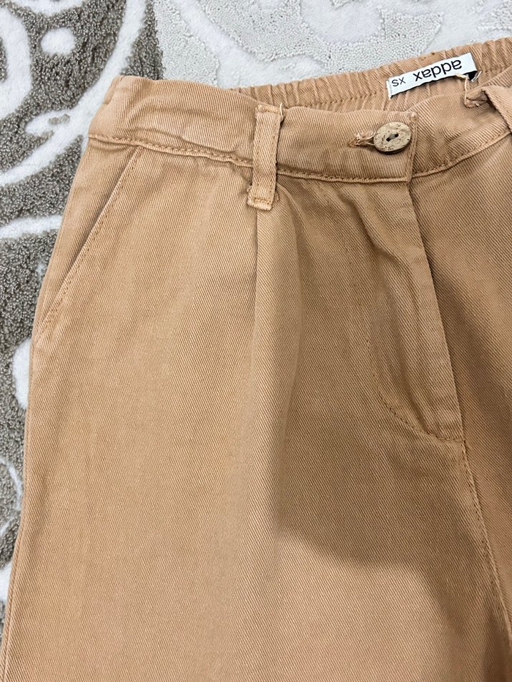 Bej Düğmeli Bol Kesim PamukluKadın Pantolon - Görsel 5