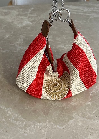 Nakışlı Boncuklu Kırmızı Bohem Çanta - Görsel 3