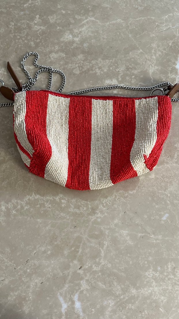 Nakışlı Boncuklu Kırmızı Bohem Çanta - Görsel 2