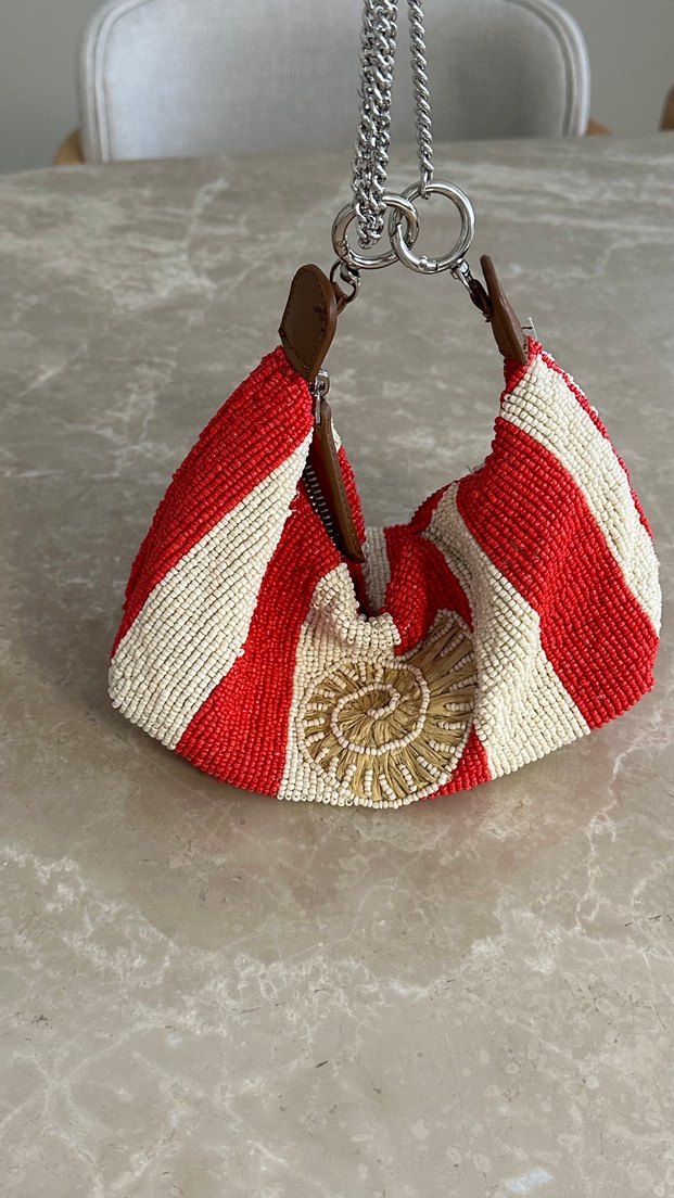 Nakışlı Boncuklu Kırmızı Bohem Çanta - Görsel 3