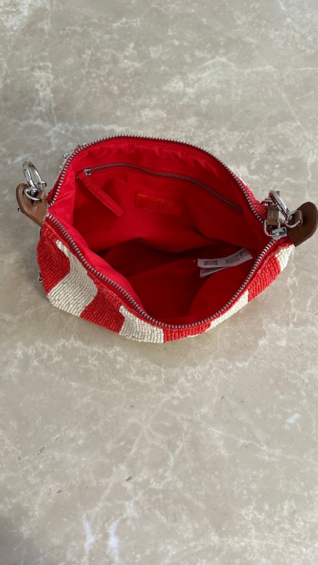 Nakışlı Boncuklu Kırmızı Bohem Çanta - Görsel 5