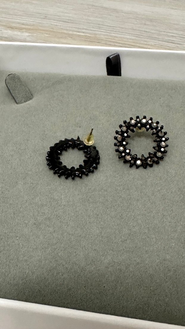 Siyah Parlak Taşlı  Küpe - Görsel 2