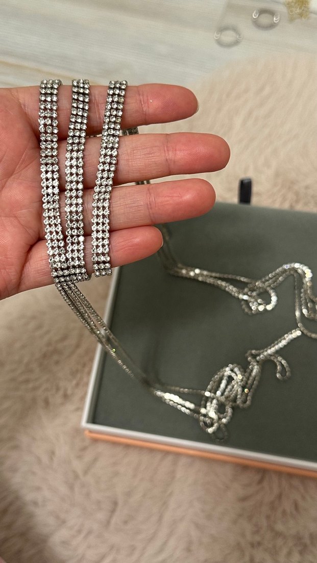 Gri Uzun Zincirli Kadın Kolye - Görsel 3