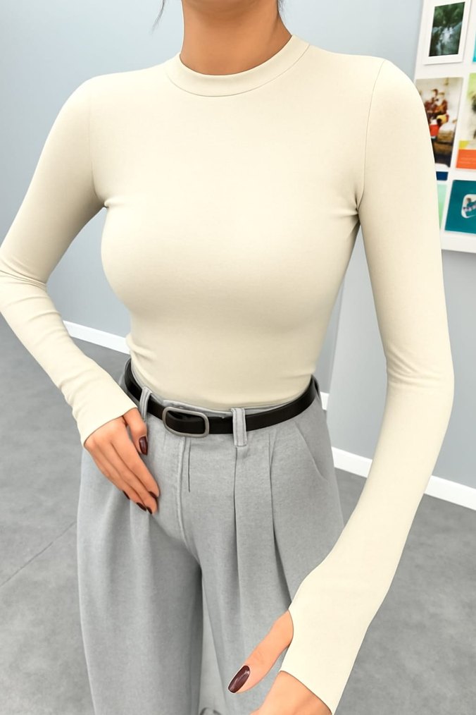 Siyah Yüksek Yaka  Uzun Kollu Bluz - Görsel 4