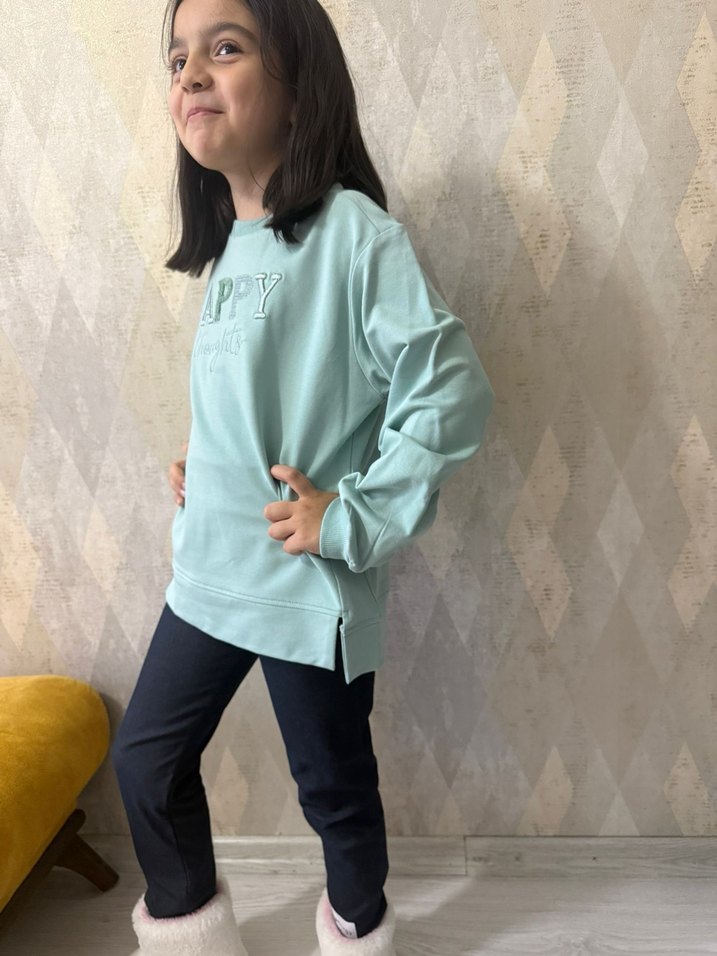 Kızlar için Turkuaz Pastel Sweatshirt ikili takım - Görsel 2