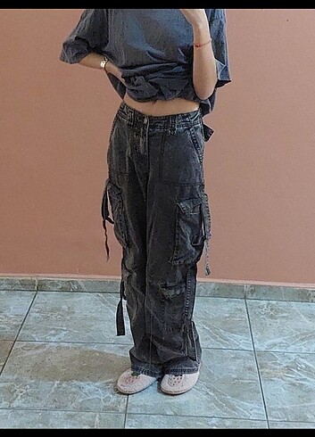 32 Beden gri Renk Baggy y2k jean